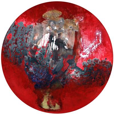 rolet -  “les caprices anatomiques” (suite), technique mixte et huile sur toile, ∅120cm, 2016 