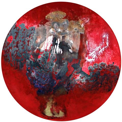 rolet -  “les caprices anatomiques” (suite), technique mixte et huile sur toile, ∅120cm, 2016