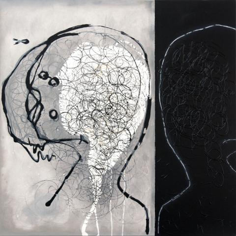 franca ravet, une guêpe dans la ruche, 100x100cm, 2018