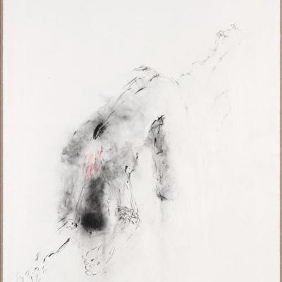 a. mandelbaum, "homme rampant d'après wilhem lehmbruck", fusain sur papier marouflé sur toile, 128x98 cm, 2011